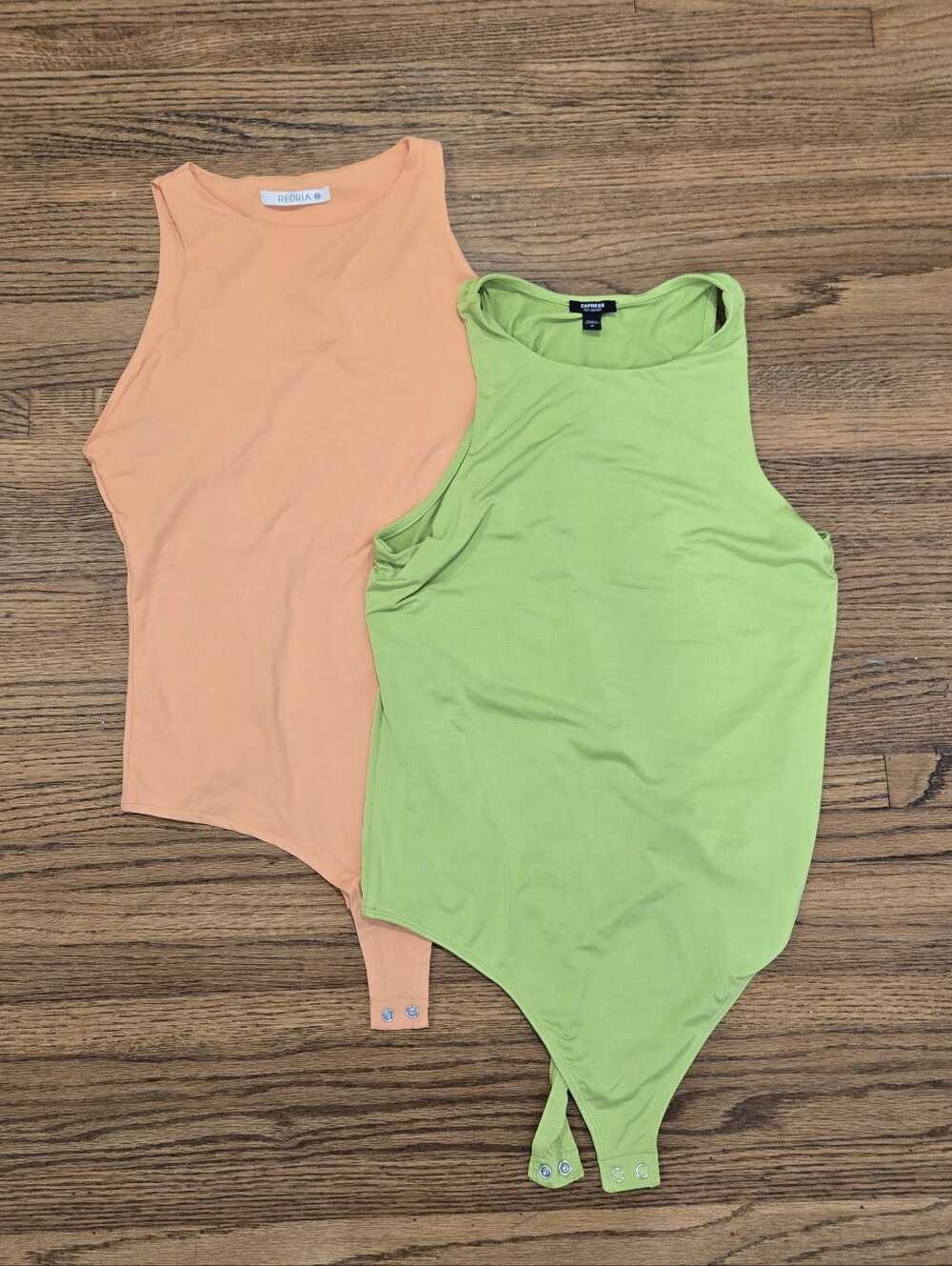 Set of 2 - Women's Sleeveless Bodysuit - Peach & Lime